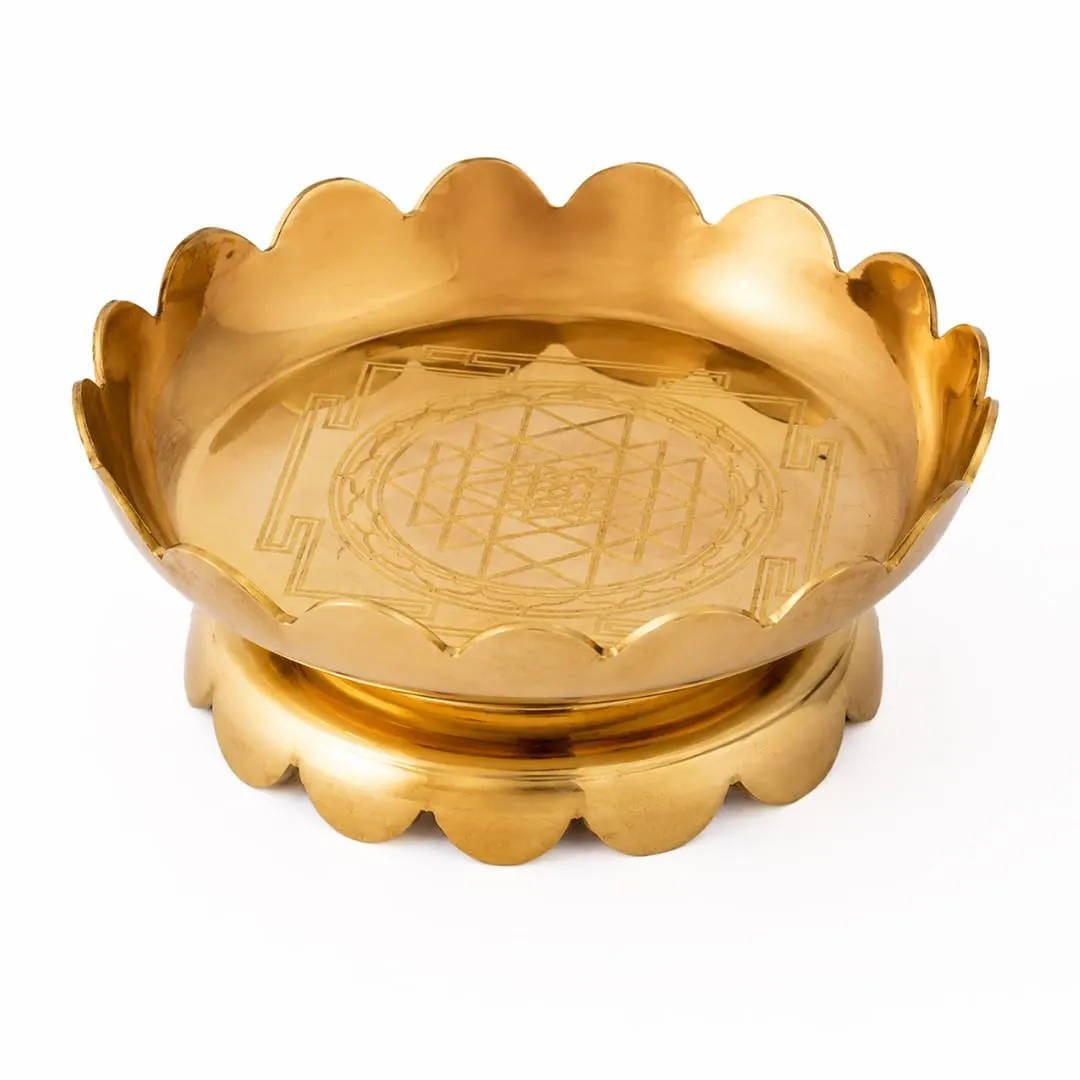 The Spiritual Living Brass Shree Yantra Lotus Stand  4 Inch  Sri Yantra Plate for Puja